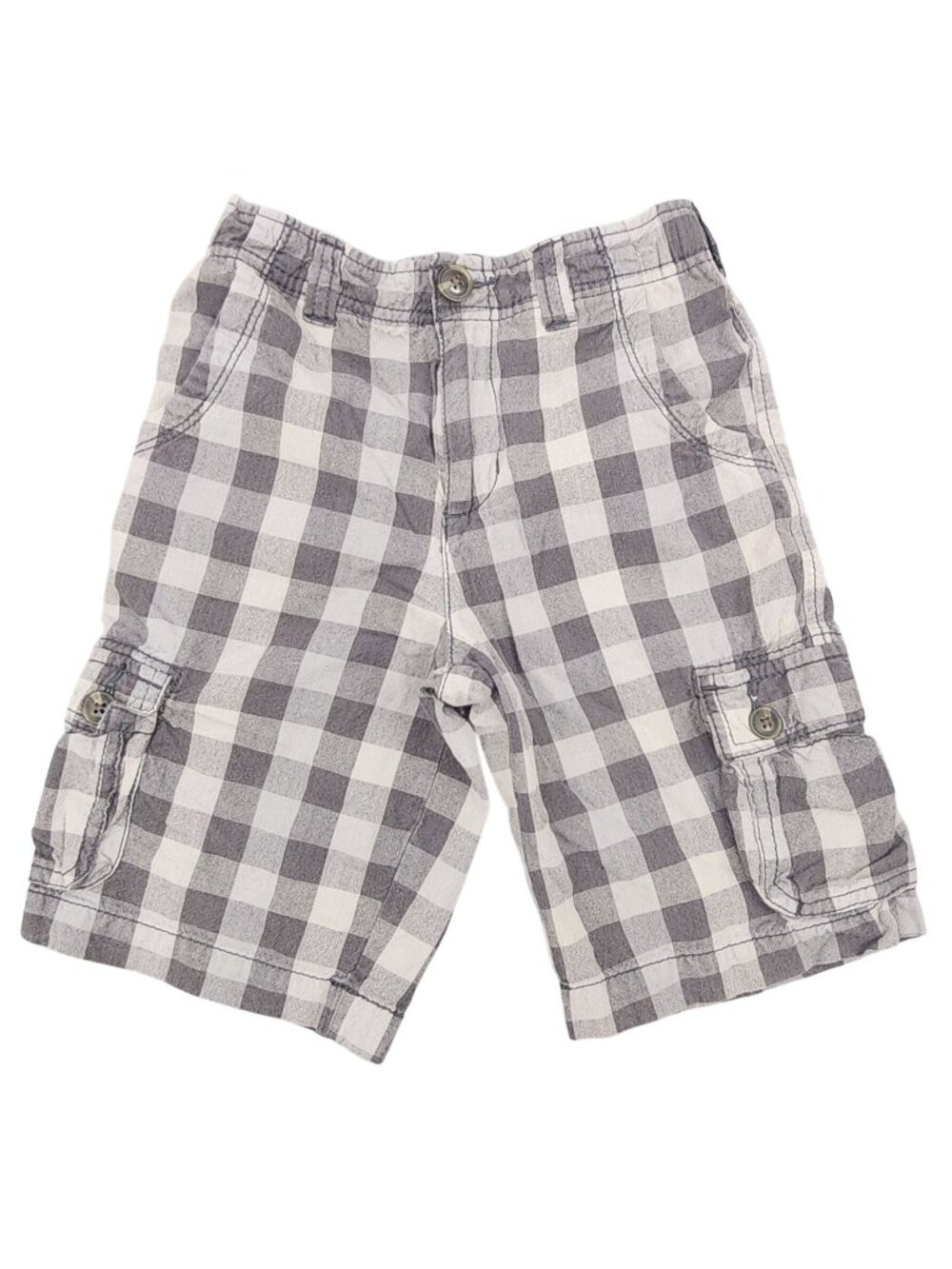 Boy's Arizona Jean Co Gray Check Cargo Shorts Adjustable Waist Cotton Size 7